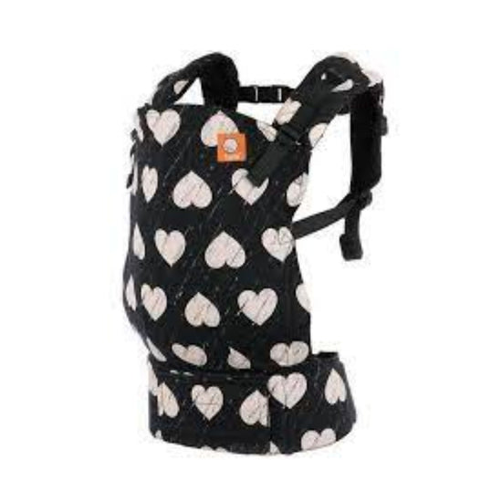 Toddler Tula carrier black with white hearts.