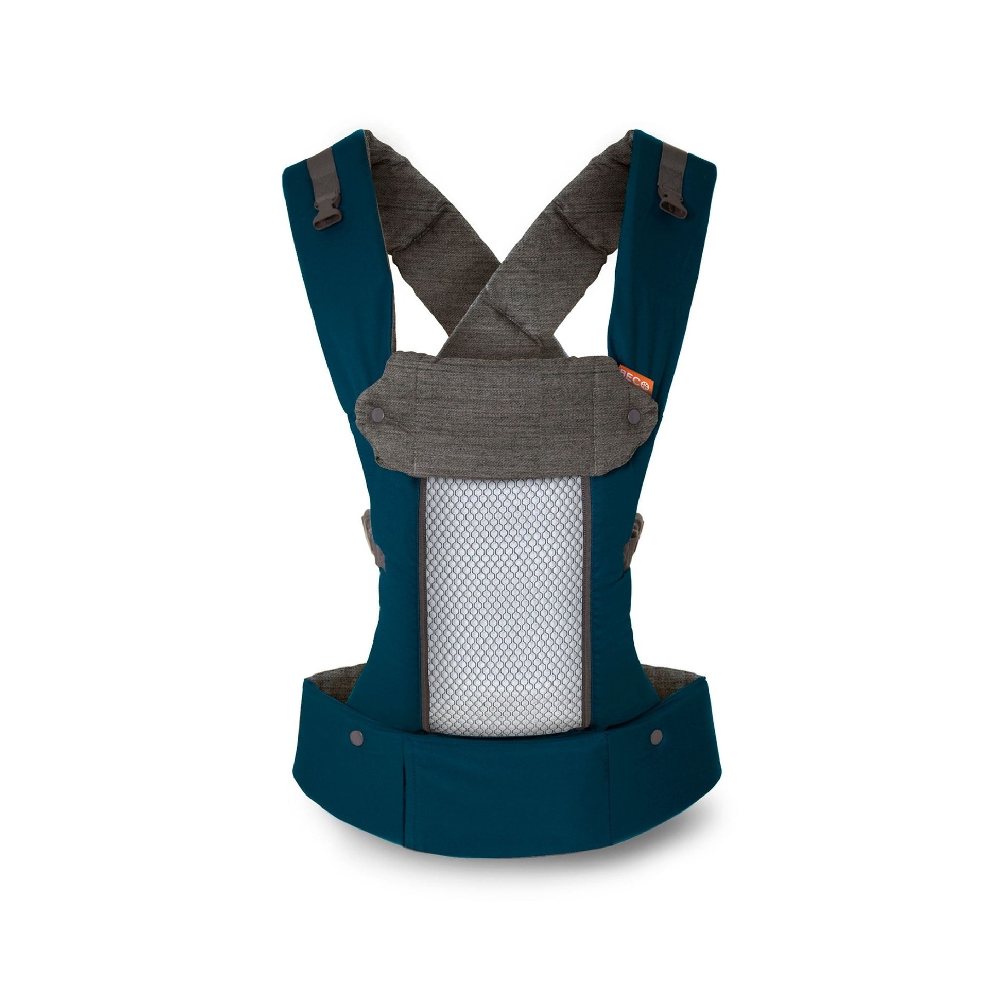 Teal Beco 8 carrier with the mesh panel open